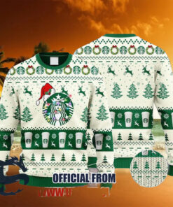 Christmas 2024 Starbucks Coffee Reindeer Snowy Night Ugly Sweater