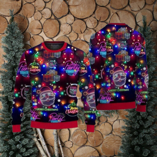 Christmas Bright Neon Lighting Ugly Sweater, Santa Claus Ugly Christmas Pattern Gift