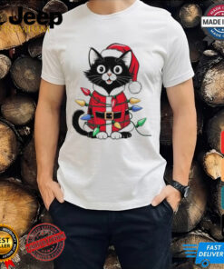 Christmas Cats Santa Hat Meowy Christmas Light Cat Shirt