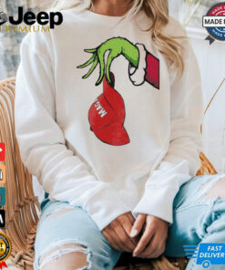 Christmas Grinch hand holding Maga hat shirt