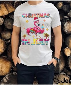 Christmas In July Flamingo Beach Summer Hawaii Girls Womens T Shirt