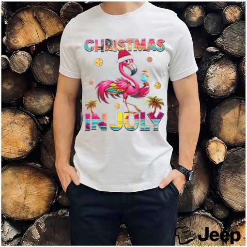 Christmas In July Flamingo Beach Summer Hawaii Girls Womens T Shirt