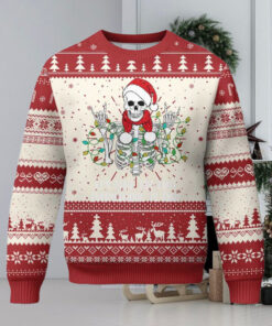 Christmas Skeleton Ugly Christmas Sweater It’s Fine I’m Fine Everything Is Fine Xmas Light Funny