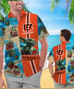 Cincinnati Bengals Baby Yoda Name Personalized Short Sleeve Button Up Tropical Hawaiian Shirt