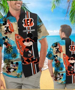 Cincinnati Bengals Mickey Name Personalized Short Sleeve Button Up Tropical Hawaiian Shirt