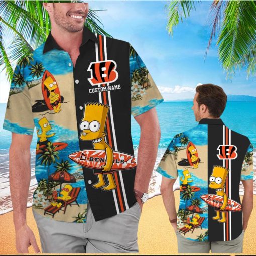 Cincinnati Bengals Simpsons Name Personalized Short Sleeve Button Up Tropical Hawaiian Shirt