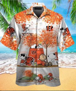 Cincinnati Bengals Snoopy Autumn Short Sleeve Button Up Tropical Hawaiian Shirt