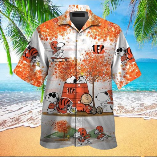 Cincinnati Bengals Snoopy Autumn Short Sleeve Button Up Tropical Hawaiian Shirt