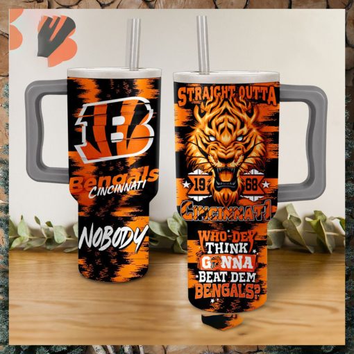 Cincinnati Bengals Straight Outta Who Dey Think Gonna Beat Dem Bengals Wavy Pattern Tumbler With Handle