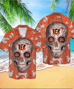 Cincinnati Bengals Sugarskull Short Sleeve Button Up Tropical Hawaiian Shirt