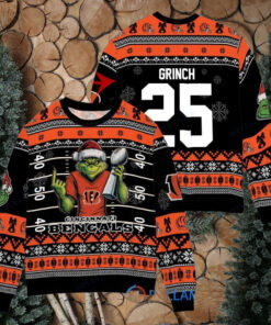 Cincinnati Bengals x Grinch Christmas Dr. Seuss How the Grinch Stole Christmas with Super Bowl Trophy Custom Ugly Christmas Sweater