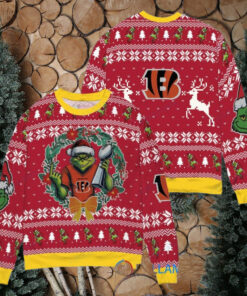 Cincinnati Bengals x Grinch NFL Dr. Seuss How the Grinch Stole Christmas with Super Bowl Trophy Ugly Christmas Sweater Red