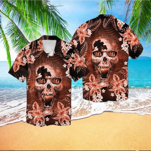 Cincinnati Bengalsskull Short Sleeve Button Up Tropical Hawaiian Shirt VER01