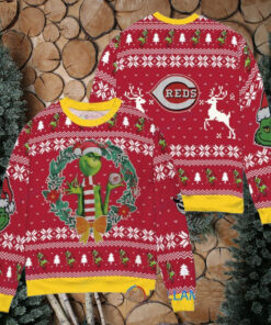 Cincinnati Reds x Grinch Dr. Seuss How the Grinch Stole Christmas MLB with World Series Trophy Ugly Christmas Sweater Red