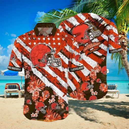 Cleveland Browns NFL Hawaiian Floral Print American Flag Beach Shirt Summer