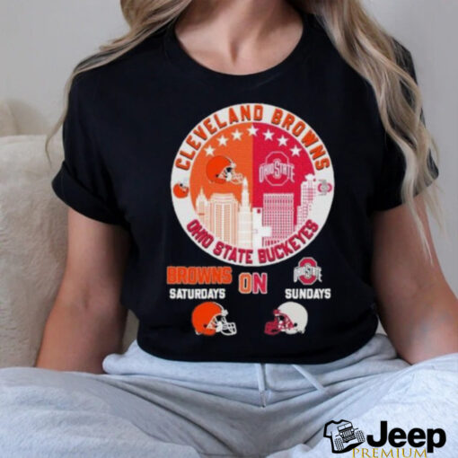 Cleveland Browns On Saturdays X Ohio State Buckeyes Vintage Skyline Shirt