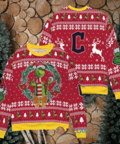 Cleveland Guardians x Grinch Dr. Seuss How the Grinch Stole Christmas MLB with World Series Trophy Ugly Christmas Sweater Red