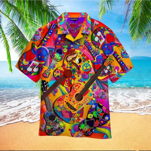 Colorful Guitar Hippie Love Music Hawaiian Shirt