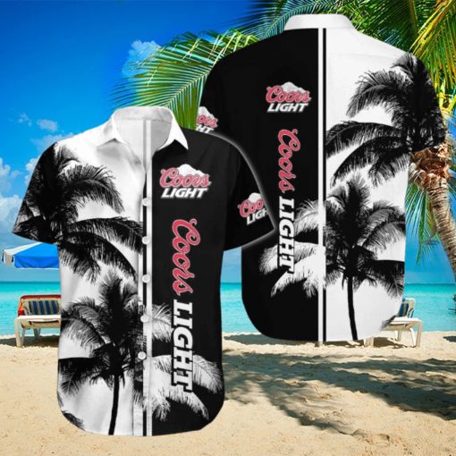 Cool Coors Light Hawaiian Shirt Black And White Palm Tree Gift For Beach Lover