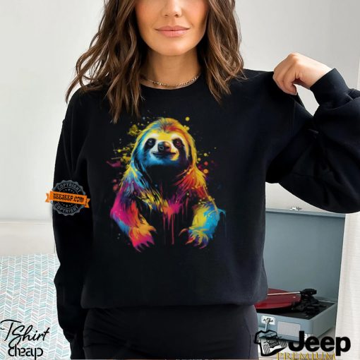 Cool Sloth On Colorful Painted Sloth T Shirt