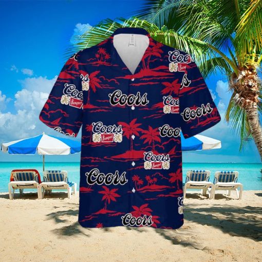 Coors Banquet Hawaiian Button Up Shirt Island Palm Leaves