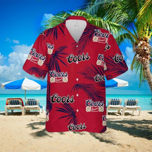 Coors Banquet Hawaiian Button Up Shirt Palm Leaves Pattern