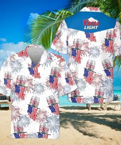 Coors Light Beer Hawaiian Shirt American Flag Fireworks