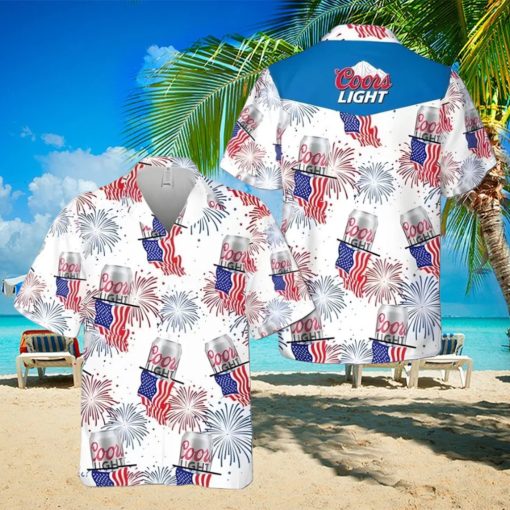 Coors Light Beer Hawaiian Shirt American Flag Fireworks