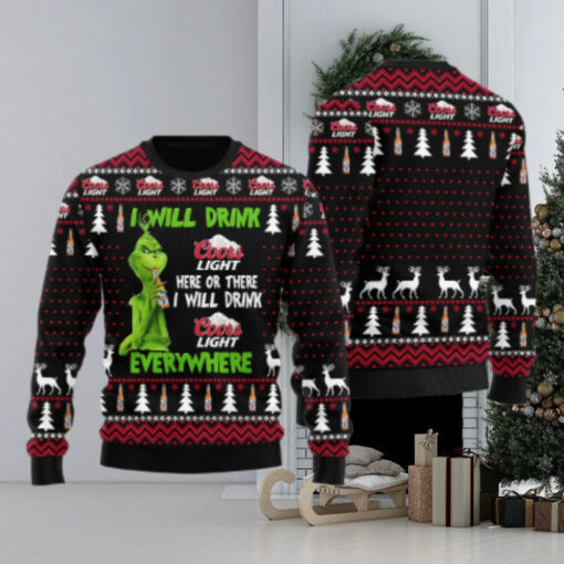 Coors Light Grinch Will Drink Everywhere Ugly Sweater