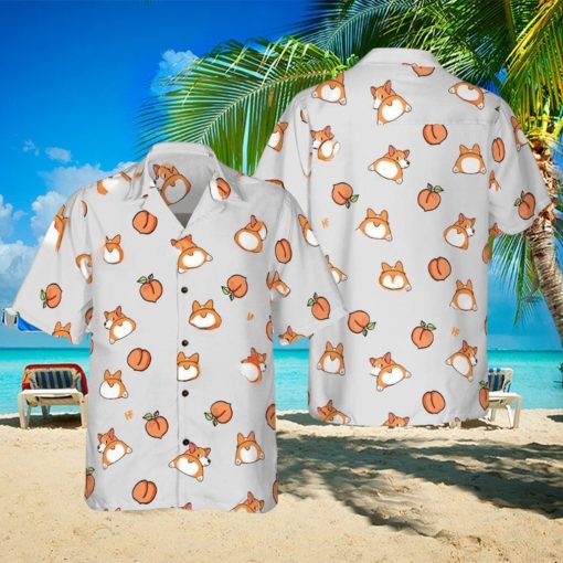 Corgi Butt And Peaches Seamless Hawaiian Shirt Aloha Casual Shirt For Men And Women