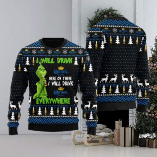 Corona Extra Grinch Will Drink Everywhere Ugly Sweater