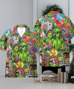 Couple Alien Smoking Weed Hippie 3D Hawaiian Shirt Holiday Gift