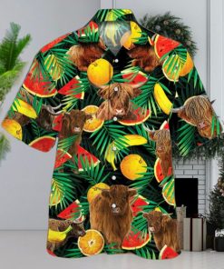 Cow Highland Cattle Tropical Fruits Hawaiian Shirt Aloha Shirt For Cow Lover Beach