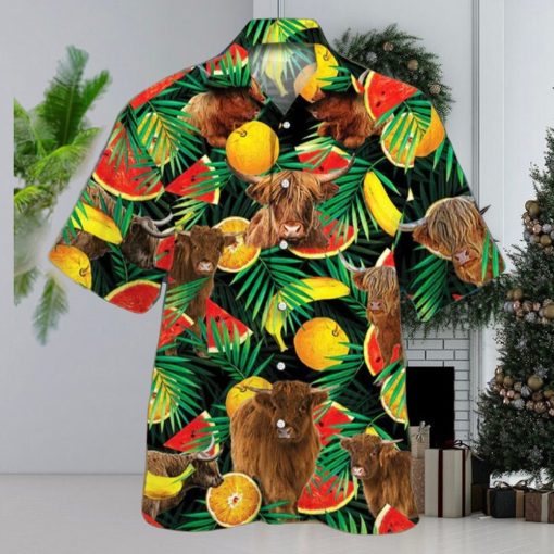 Cow Highland Cattle Tropical Fruits Hawaiian Shirt Aloha Shirt For Cow Lover Beach