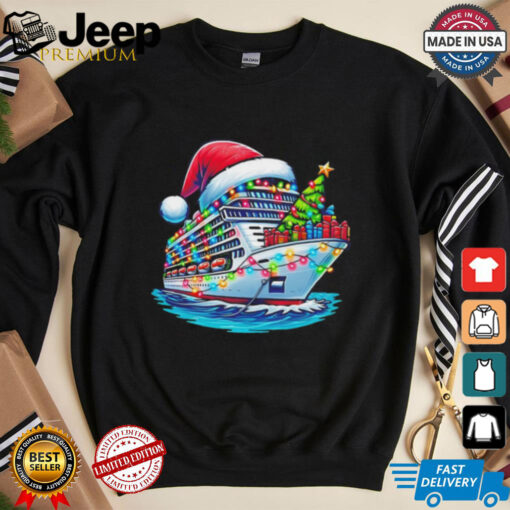 Cruise ship santa Christmas tree lights shirt