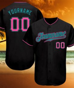 Custom Black Pink Teal Authentic Baseball Jersey