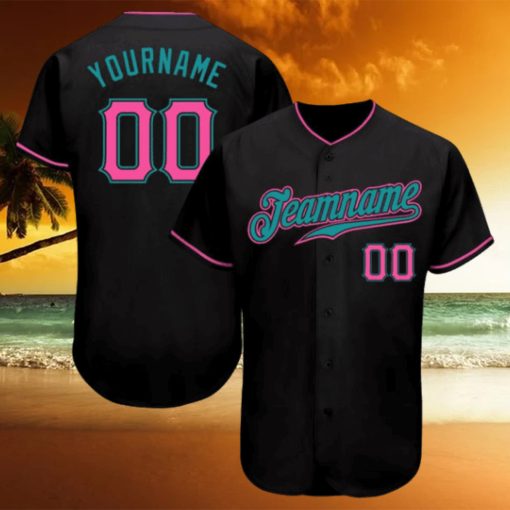 Custom Black Pink Teal Authentic Baseball Jersey