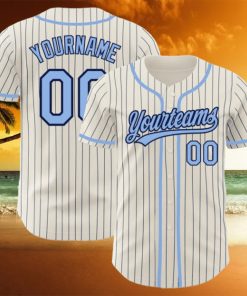 Custom Cream Navy Pinstripe Light Blue Authentic Baseball Jersey