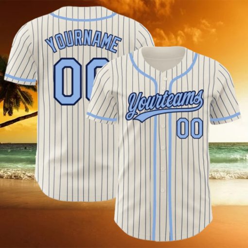 Custom Cream Navy Pinstripe Light Blue Authentic Baseball Jersey