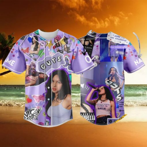 Custom Name And Number Olivia Rodrigo Guts Collage Purple Baseball Jersey Shirt