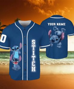 Custom Name And Number Stitch Blue Funny Stitch & Lilo Animated Baseball Jersey Shirt