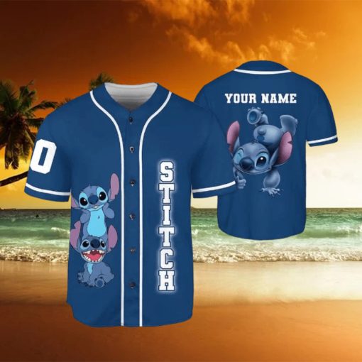 Custom Name And Number Stitch Blue Funny Stitch & Lilo Animated Baseball Jersey Shirt