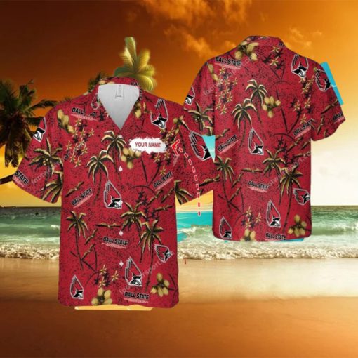 Custom Name Ball State Cardinals Aloha 3D Hawaiian Shirt Gold Flower Vintage For Beach