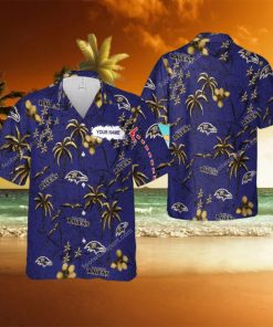 Custom Name Baltimore Ravens 3D Hawaiian Shirt Gold Flower Vintage Gift For Fans