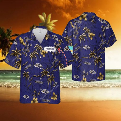 Custom Name Baltimore Ravens 3D Hawaiian Shirt Gold Flower Vintage Gift For Fans