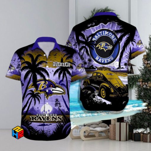 Custom Name Baltimore Ravens Hawaiian Shirt Football Lover Christmas Gift Aloha