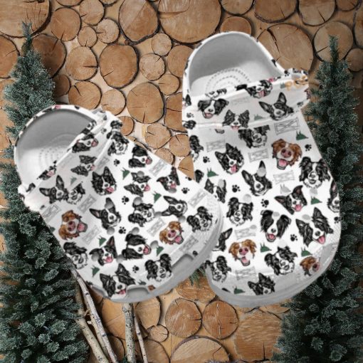 Custom Name Border Collie Hibiscus Flower Puppy Crocs Shoes
