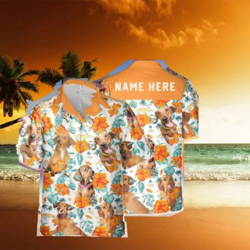 Custom Name Dachshund Dog Hibiscus Flowers All 3D Printed Ting Hawaiian Shirt