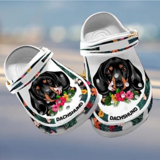 Custom Name Dachshund Hibiscus Dog Crocs for Dachshund Fans