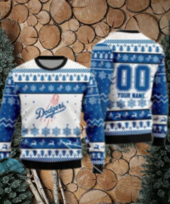 Custom Name Dodgers Ugly Christmas Sweater With Snowflakes